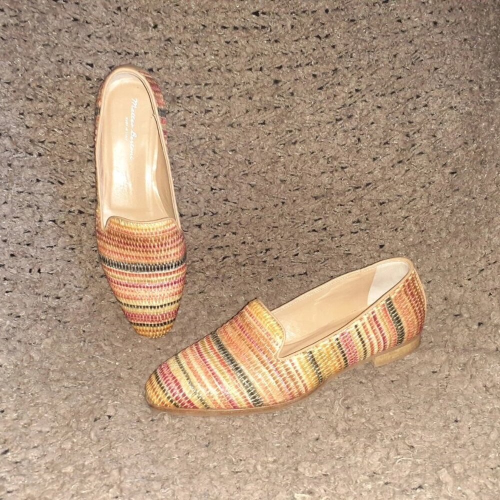 MATTEO BERTONI-Italy-Superb Multicolor Glazed Straw/Leather Flat-Sz 37-Excellent